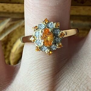 Natural Orange Garnet Moissanite Sterling Silver Ring Size 8